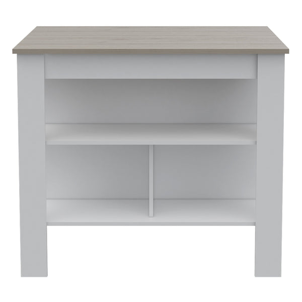 English Elm Brooklyn Rustic Kitchen Island with Concealed Shelves and Walnut Accents for Stylish Storage and Prep Multicolor 44 L x 31 W x 4 H B128P148888