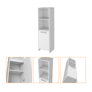 English Elm Danforth White Pantry Cabinet with Soft-Close Door, Engineered Wood, Four Shelves, Metal Hardware, Space-Saving Storage and Open Display B128P148905