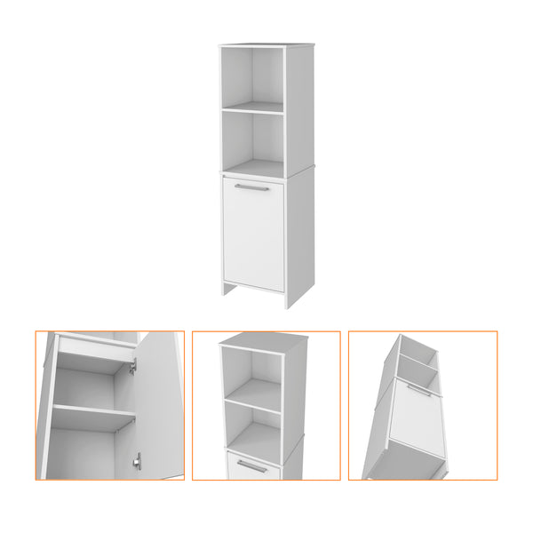 English Elm Danforth White Pantry Cabinet with Soft-Close Door, Engineered Wood, Four Shelves, Metal Hardware, Space-Saving Storage and Open Display B128P148905