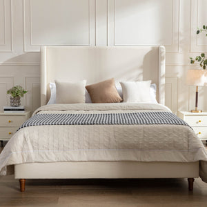 English Elm Harper Upholstered California King Bed With 54" Tall Headboard, Ivory Boucle, Easy Assembly & No Box Spring B083P358494