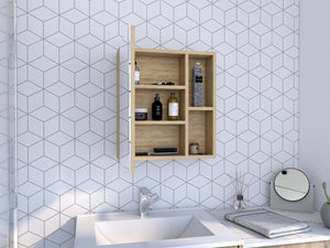 English Elm Labelle Pine Wall Cabinet Mirrored Single Door Five Shelves Bathroom Storage B20091925