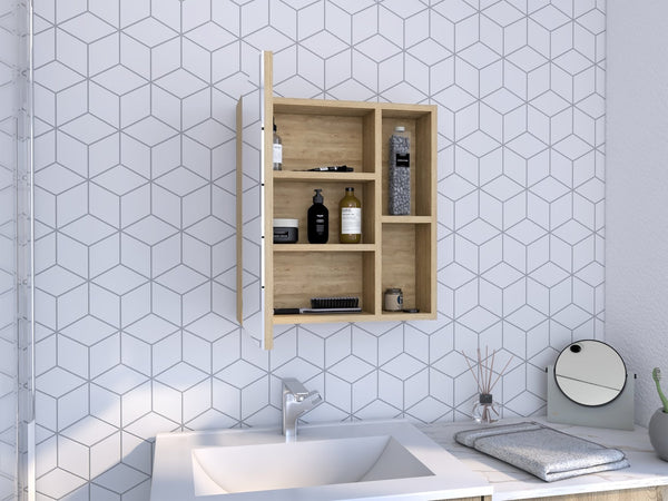 English Elm Labelle Pine Wall Cabinet Mirrored Single Door Five Shelves Bathroom Storage B20091925