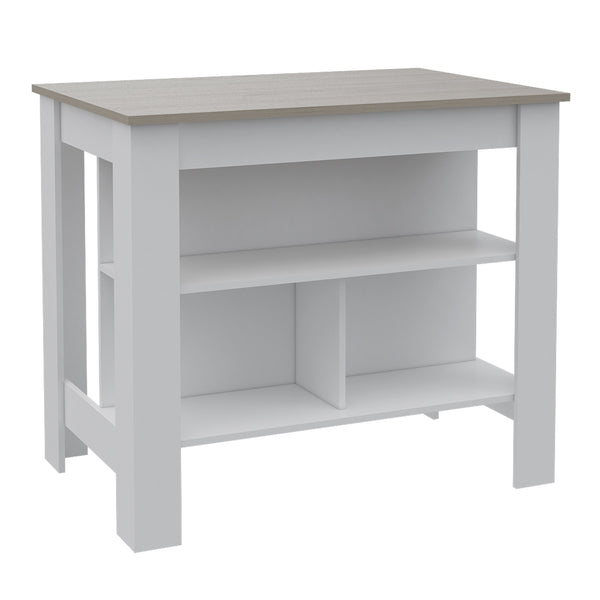 English Elm Brooklyn Rustic Kitchen Island with Concealed Shelves and Walnut Accents for Stylish Storage and Prep Multicolor 44 L x 31 W x 4 H B128P148888