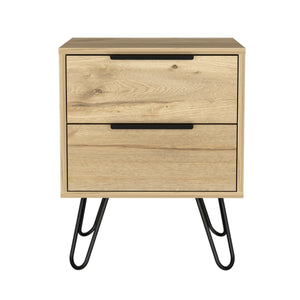 English Elm Nuvo modern nightstand with two soft-close drawers and sleek hairpin legs for stylish bedside storage Light Oak 23 L x 22 W x 7 H B128P148948