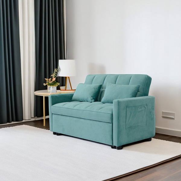 English Elm 55.2" Velvet Two Seater Sofa Bed with Adjustable Backrest, 3 USB Ports, Side Pockets, Space-Saving Lounge (Peacock Blue) W1183138561
