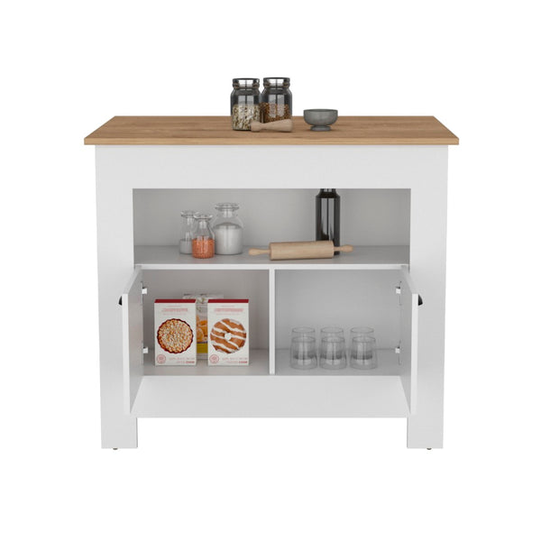 English Elm Arlet Kitchen Island Cabinet With Two Doors & Open Shelf - Stylish Storage & Prep Space Solution P2 B070P173164-GIGA
