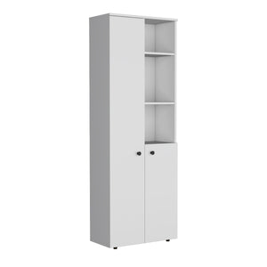 English Elm Konik 67-Inch High Storage Cabinet Pantry with Three Doors, Three Exterior Shelves, Slim Engineered Wood Organizer White 70.1 L x 16.5 W x 5.5 H B200P173166