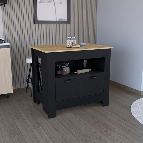 English Elm Arlet Kitchen Island Cabinet With Two Doors, Open Shelf, Durable Finish & Versatile Storage Solutions B200P173165