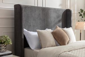 English Elm Harper Queen Upholstered Velvet Headboard 54" Tall — Elegant Curved Wingback, No Box Spring Needed, Walnut Feet B083P152031