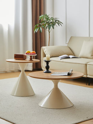 English Elm Round Nesting Coffee Table Set Wood Veneer Mdf Top Steel Base Living Room Accent W347S00004