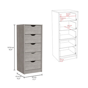English Elm Basilea Tall 5-Drawer Dresser with Smooth Pull-Out System, Slim Engineered Wood Storage for Small Spaces Grey 45.2 L x 20 W x 5.1 H B200P173185