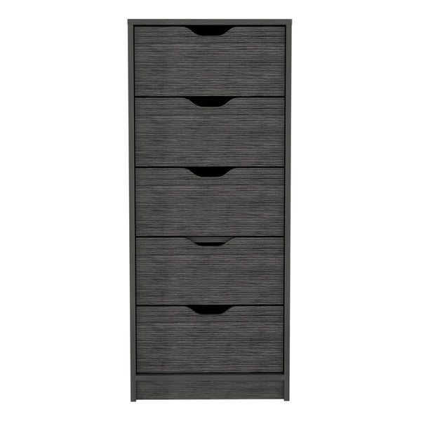 English Elm Basilea Tall 5-Drawer Dresser with Smooth Pull-Out System, Slim Engineered Wood Storage for Small Spaces Brown 45.2 L x 20 W x 5.1 H B200P173186