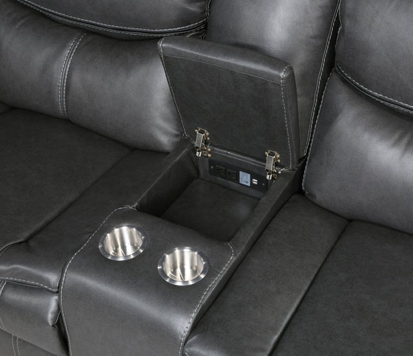 English Elm Modern Three Piece Power Reclining Sectional Faux Leather Usb Charging Living Room B011S00856