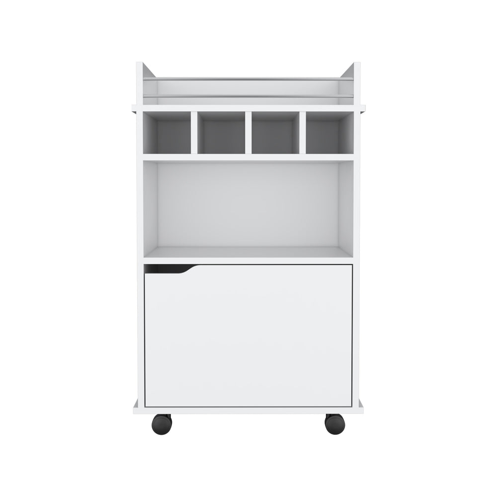 English Elm Phoenix Engineered Wood Bar Cart with 2 Open Shelves, 4 Bottle Cubbies and Cabinet for Compact Spaces White 32.3 L x 32.3 W x 5.9 H B070P173179