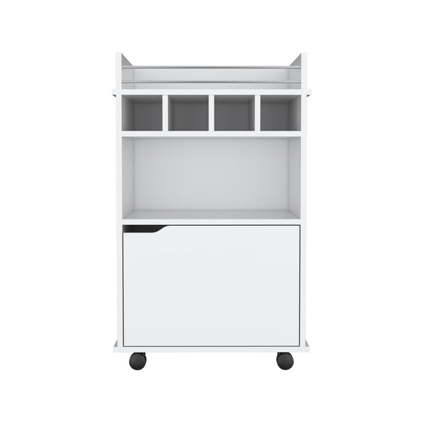 English Elm Phoenix Engineered Wood Bar Cart with 2 Open Shelves, 4 Bottle Cubbies and Cabinet for Compact Spaces White 32.3 L x 32.3 W x 5.9 H B070P173179