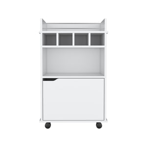English Elm Phoenix Elegant Bar Cart with Two Open Shelves, Four Bottle Cubbies and Lockable Cabinet for Compact Spaces White 32.3 L x 32.3 W x 5.9 H B200P173179