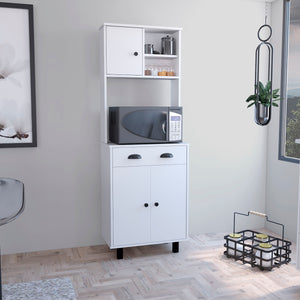 English Elm Salem Kitchen Pantry Cabinet with Drawer, 2 Doors & Open Shelves — Slim Engineered Wood Storage 66.6"H White 37.8 L x 18.5 W x 7.9 H B070P173182
