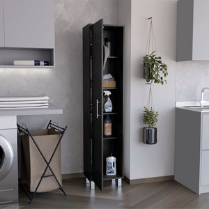 English Elm Laska Storage Cabinet with Broom Hanger and Five Shelves for Compact Organization and Tidy Spaces Brown 69.6 L x 20 W x 3.5 H B200P173188