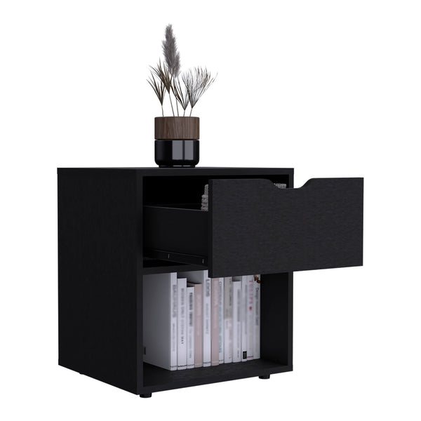 English Elm Aberdeeen Engineered Wood Nightstand with Smooth Sliding Drawer and Open Bottom Shelf for Bedrooms Black 22.4 L x 19.3 W x 5.5 H B070P173173