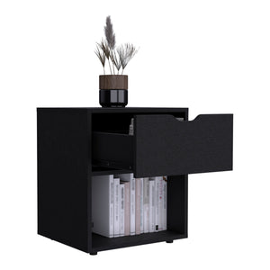 English Elm Aberdeeen Compact 19.7" High Nightstand with Smooth Glide Drawer, Open Shelf & Laminated Wood Finish Black 22.4 L x 19.3 W x 5.5 H B200P173173