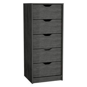 English Elm Basilea Tall 5-Drawer Dresser with Smooth Pull-Out System, Slim Engineered Wood Storage for Small Spaces Brown 45.2 L x 20 W x 5.1 H B200P173186
