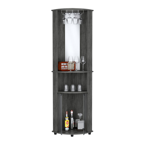 English Elm Chicago Corner Bar Cabinet with Glass Doors, Mirror Center & Stemware Rack for Stylish Entertaining Light Gray 42.1 L x 24.8 W x 5.5 H B200P173192