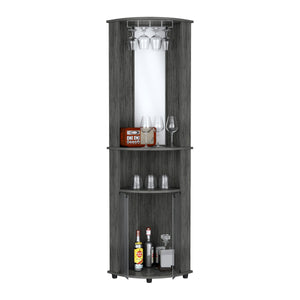 English Elm Chicago Corner Bar Cabinet with Glass Doors, Mirror Center, Wine Glass Rack & Two Open Shelves for Stylish Storage Brown 42.1 L x 24.8 W x 5.5 H B070P173192