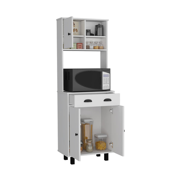English Elm Salem Kitchen Pantry Cabinet with Drawer, 2 Doors & Open Shelves — Slim Engineered Wood Storage 66.6"H White 37.8 L x 18.5 W x 7.9 H B070P173182