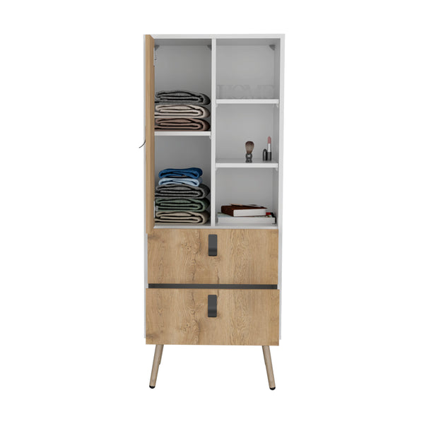 English Elm Huna Multicolor Tall Dresser with Door, 2 Drawers & Open Shelves — Engineered Wood, Elevated Legs, Stylish Storage B200P173201