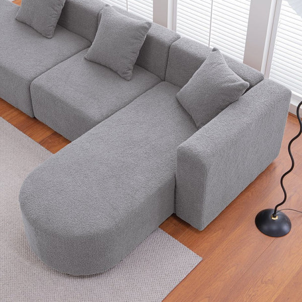 English Elm Modern Boucle L-shaped Sectional Sofa Curved Sculptural Design for Living Room W848S00038