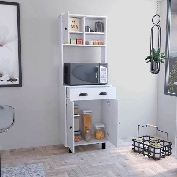 English Elm Salem Tall Kitchen Pantry Cabinet with Drawer, Two Closed Doors & Open Shelves for Organized Storage White 37.8 L x 18.5 W x 7.9 H B200P173182