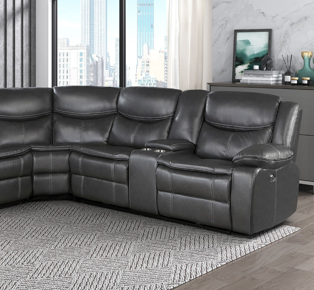 English Elm Modern Three Piece Power Reclining Sectional Faux Leather Usb Charging Living Room B011S00856
