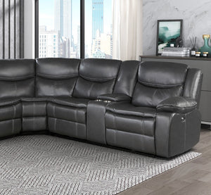 English Elm Modern Three Piece Power Reclining Sectional Faux Leather Usb Charging Living Room B011S00856