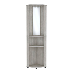 English Elm Chicago Corner Bar Cabinet with Glass Doors, Mirror Center & Stemware Rack for Stylish Entertaining Grey 42.1 L x 24.8 W x 5.5 H B200P173191