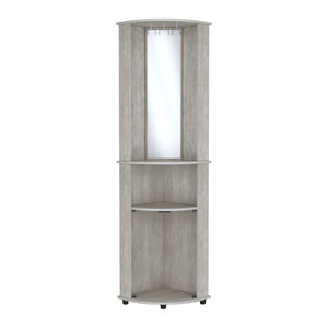 English Elm Chicago Corner Bar Cabinet with Glass Doors, Mirror Center, Wine Glass Rack & Two Open Shelves for Stylish Storage Grey 42.1 L x 24.8 W x 5.5 H B070P173191