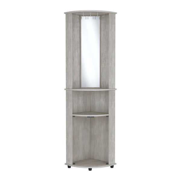 English Elm Chicago Corner Bar Cabinet with Glass Doors, Mirror Center, Wine Glass Rack & Two Open Shelves for Stylish Storage Grey 42.1 L x 24.8 W x 5.5 H B070P173191