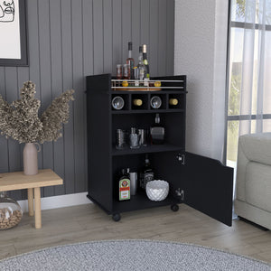 English Elm Phoenix Engineered Wood Bar Cart with 2 Open Shelves, 4 Bottle Cubbies and Cabinet for Compact Spaces Black 32.3 L x 32.3 W x 5.9 H B070P173181