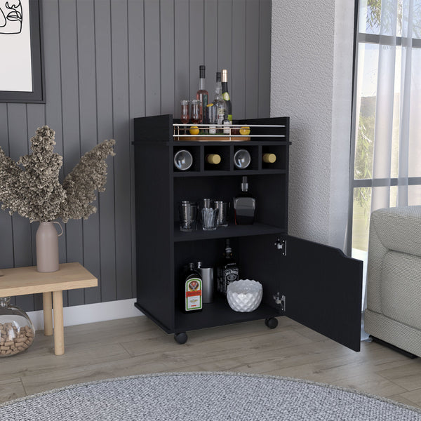 English Elm Phoenix Engineered Wood Bar Cart with 2 Open Shelves, 4 Bottle Cubbies and Cabinet for Compact Spaces Black 32.3 L x 32.3 W x 5.9 H B070P173181
