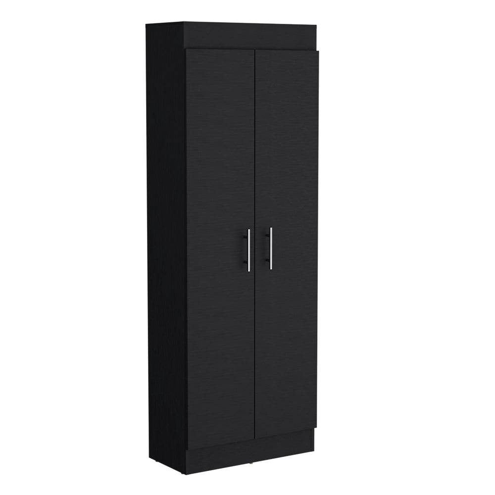 English Elm Nepal Pantry Cabinet with Five Deep Shelves for Kitchen Organization, Engineered Wood, Two-Door Design Black 73.2 L x 16.5 W x 5.5 H B070P173198