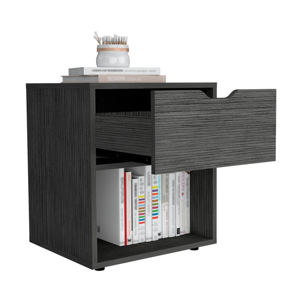 English Elm Aberdeeen Compact 19.7" High Nightstand with Smooth Glide Drawer, Open Shelf & Laminated Wood Finish Light Gray 22.4 L x 19.3 W x 5.5 H B200P173172