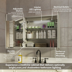 English Elm Led Lighted Medicine Cabinet with Defog Mirror Dimming Dual Outlets and Shelves W637P163684