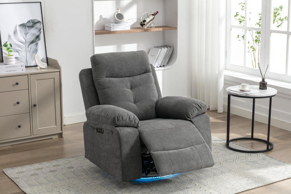 English Elm Power Recliner Glider Chair with Bluetooth Speaker, 270° Swivel, LED Light, USB & Type-C Ports, Storage Pockets, Button Controls W1203P173383