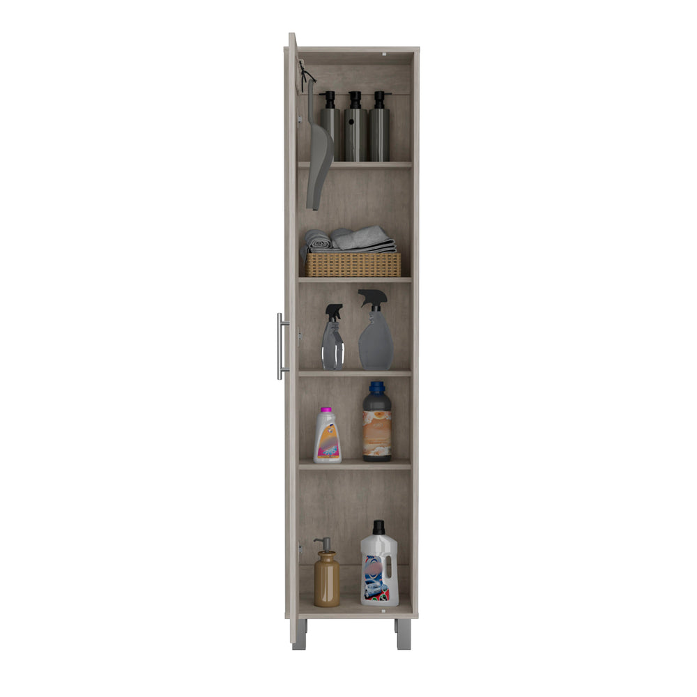 English Elm Laska Engineered Wood Storage Cabinet with Broom Hanger and Five Shelves for Neat Home Organization Grey 69.6 L x 20 W x 3.5 H B070P173187