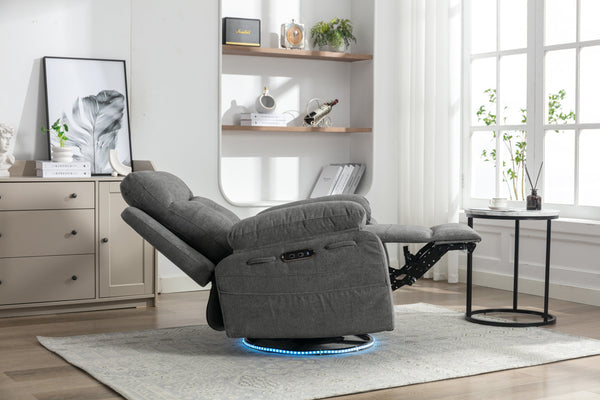 English Elm Power Recliner Glider Chair with Bluetooth Speaker, 270° Swivel, LED Light, USB & Type-C Ports, Storage Pockets, Button Controls W1203P173383