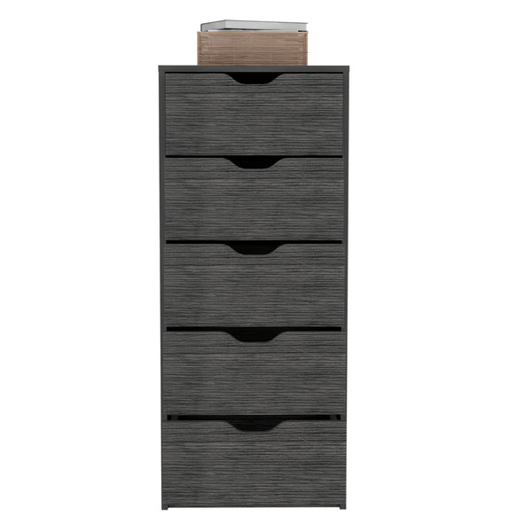 English Elm Basilea Tall 5-Drawer Dresser with Smooth Pull-Out System, Slim Engineered Wood Storage for Small Spaces Brown 45.2 L x 20 W x 5.1 H B200P173186