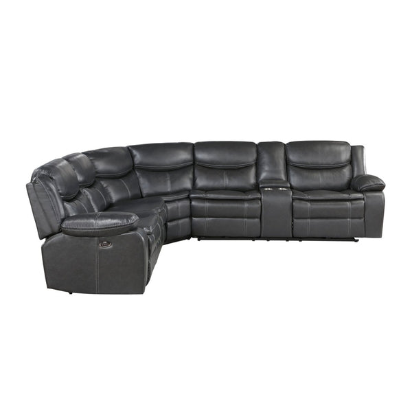 English Elm Modern Three Piece Power Reclining Sectional Faux Leather Usb Charging Living Room B011S00856