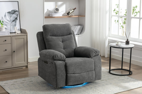 English Elm Power Recliner Glider Chair with Bluetooth Speaker, 270° Swivel, LED Light, USB & Type-C Ports, Storage Pockets, Button Controls W1203P173383