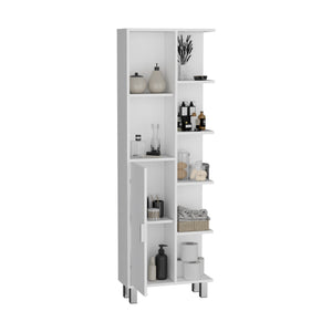 English Elm Crovie 63" High Bathroom Linen Cabinet White – Slim 7-Shelf Engineered Wood Storage Organizer B070P173184