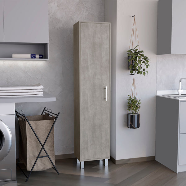 English Elm Laska Engineered Wood Storage Cabinet with Broom Hanger and Five Shelves for Neat Home Organization Grey 69.6 L x 20 W x 3.5 H B070P173187