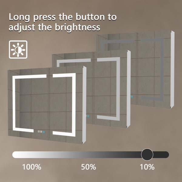 English Elm Led Lighted Medicine Cabinet with Defog Mirror Dimming Dual Outlets and Shelves W637P163684